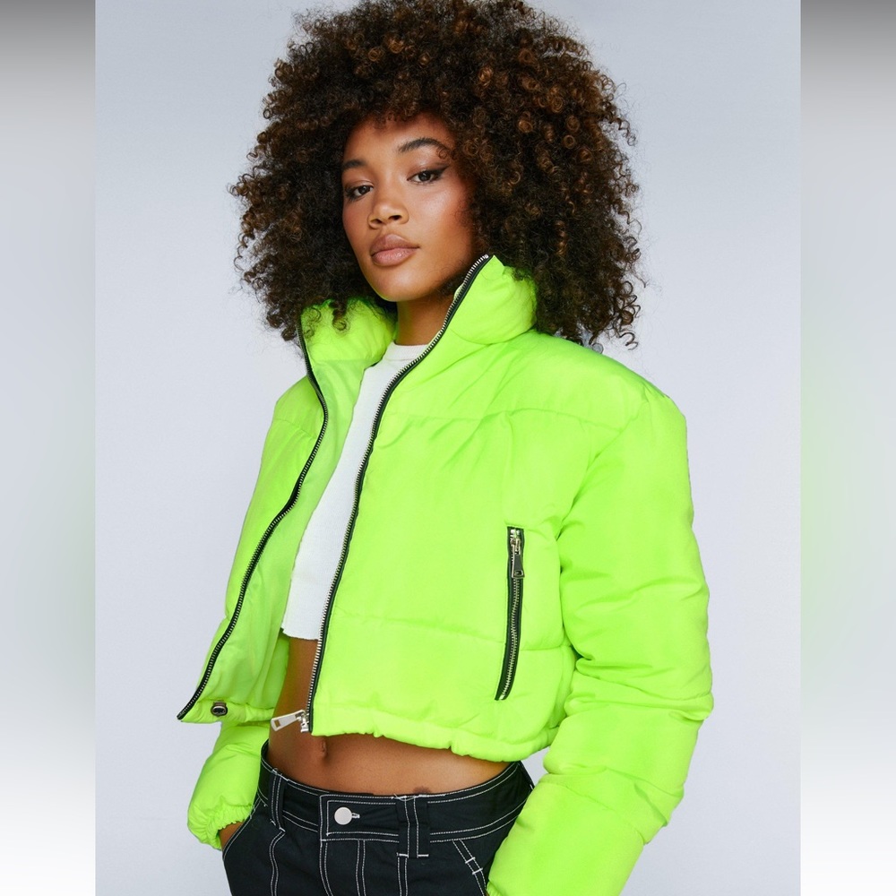 Cropped Puffer Zip Through Jacket